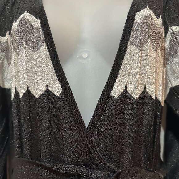 New Bebe Black/Grey/Silver Metallic Thread w/¾ Sleeves Midi Dress, Size L (NWOT) - Picture 8 of 12